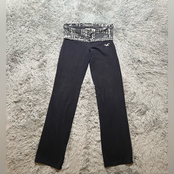 Hollister Pants - Vintage Y2K Hollister Fold Over Yoga Pants Aztec Design Black Womens Small
